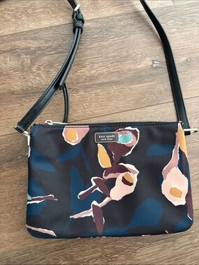 kate spade Floral Print Crossbody Bag - Black with Blue, Pink & Mustard